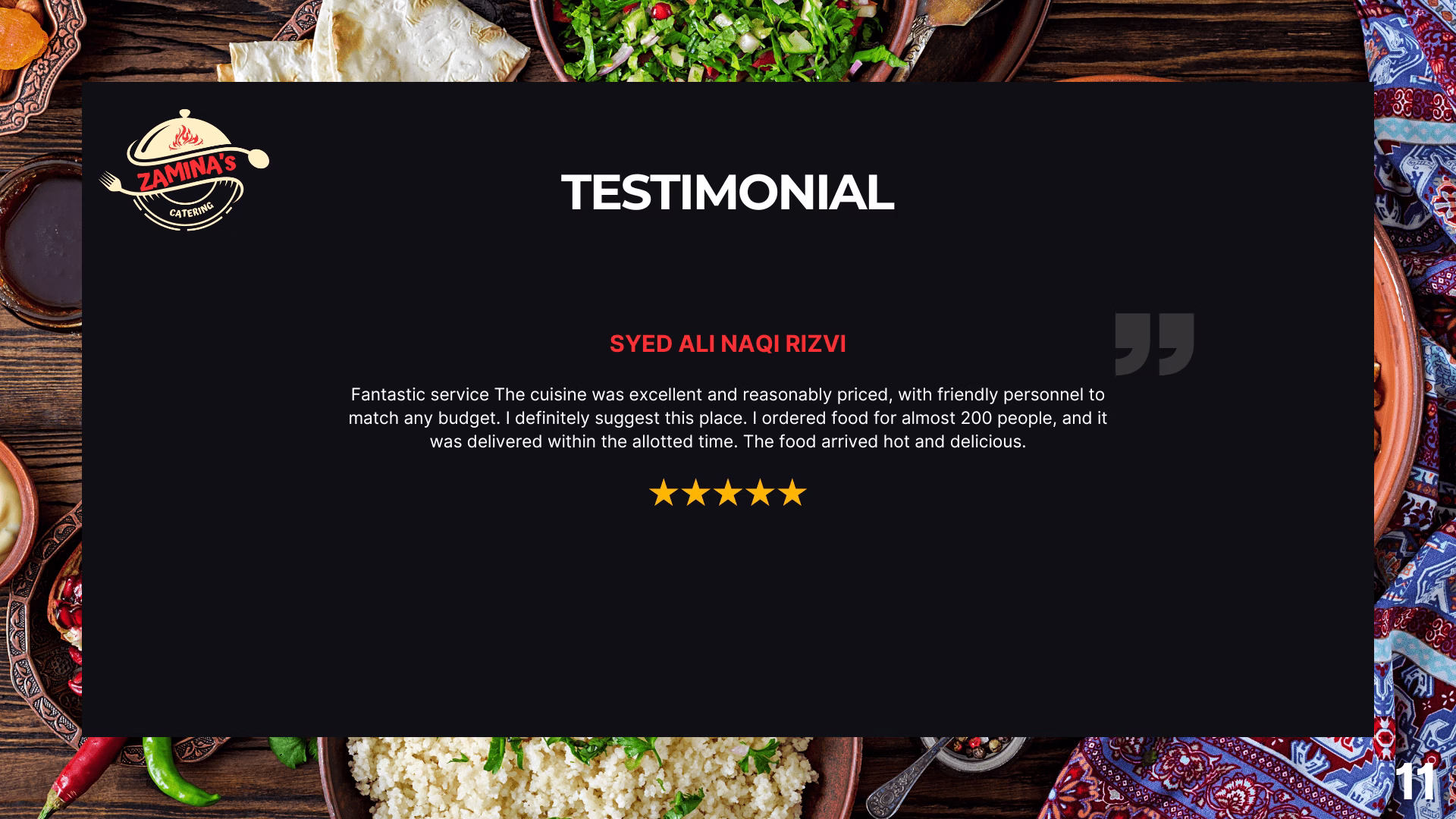 Zamina’s Catering Reviews & Testimonials | See What Customers Say